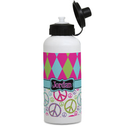 Harlequin & Peace Signs Water Bottles - Aluminum - 20 oz - White (Personalized)