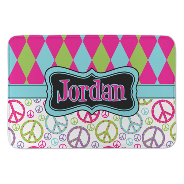 Custom Harlequin & Peace Signs Anti-Fatigue Kitchen Mat (Personalized)