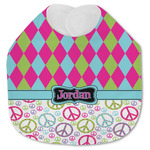 Harlequin & Peace Signs Jersey Knit Baby Bib w/ Name or Text