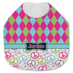 Harlequin & Peace Signs Jersey Knit Baby Bib w/ Name or Text