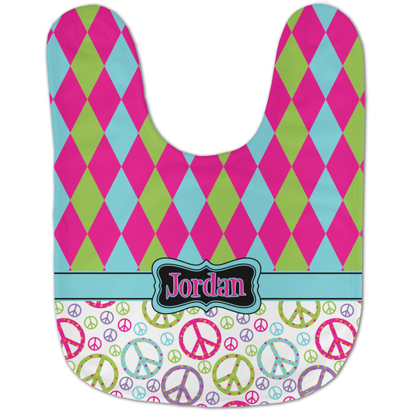 Harlequin & Peace Signs Baby Bib - AFT flat