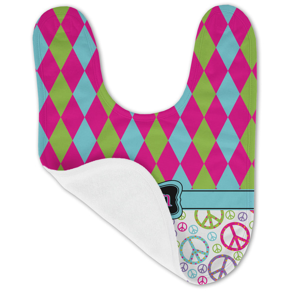 Harlequin & Peace Signs Baby Bib - AFT folded