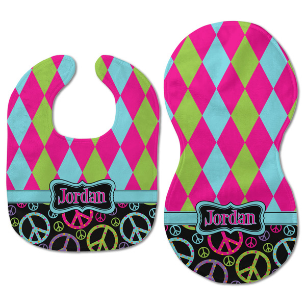 Harlequin & Peace Signs Baby Bib & Burp Set - Approval (new bib & burp)