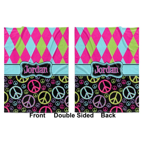 Harlequin & Peace Signs Baby Blanket (Double Sided - Printed Front and Back)