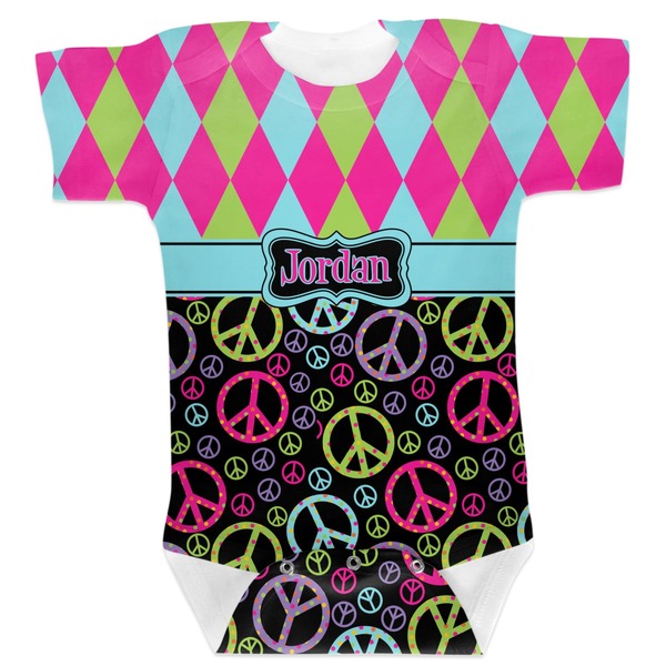 Custom Harlequin & Peace Signs Baby Bodysuit 6-12 (Personalized)