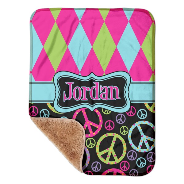 Custom Harlequin & Peace Signs Sherpa Baby Blanket - 30" x 40" w/ Name or Text