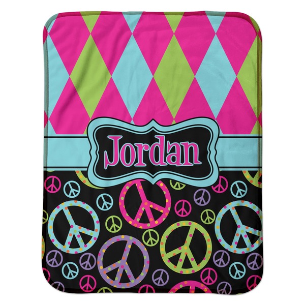 Harlequin & Peace Signs Baby Sherpa Blanket - Flat