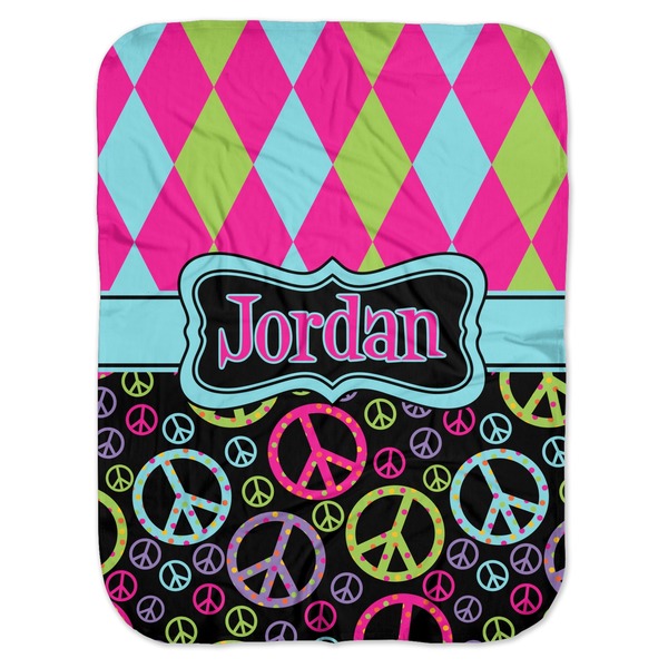 Custom Harlequin & Peace Signs Baby Swaddling Blanket (Personalized)