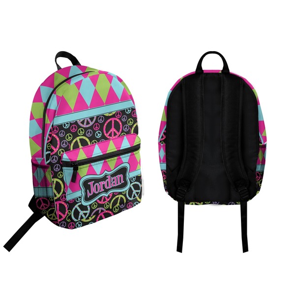 Harlequin & Peace Signs Backpack front and back - Apvl