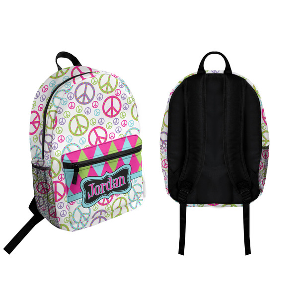 Harlequin & Peace Signs Backpack front and back - Apvl