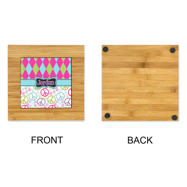 Harlequin & Peace Signs Bamboo Trivet with 6" Tile - APPROVAL