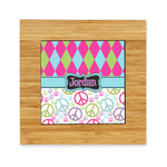 Harlequin & Peace Signs Bamboo Trivet with Ceramic Tile Insert (Personalized)