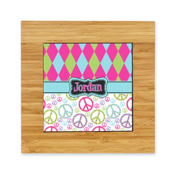 Harlequin & Peace Signs Bamboo Trivet with Ceramic Tile Insert (Personalized)