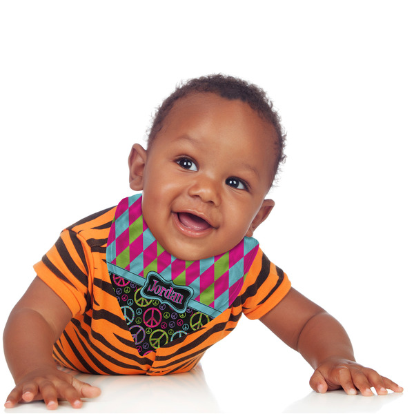 Harlequin & Peace Signs Bandana Bib - (Lifestyle 1 boy)