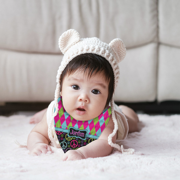 Harlequin & Peace Signs Bandana Bib - (Lifestyle 2 girl)