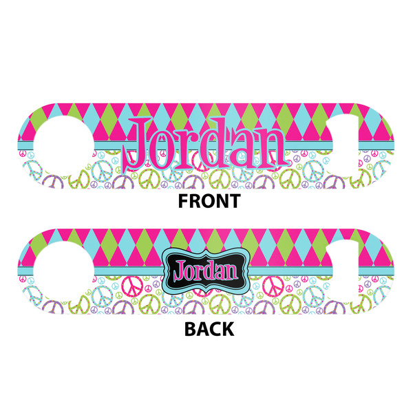 Harlequin & Peace Signs Bar Bottle Opener - White - Approval