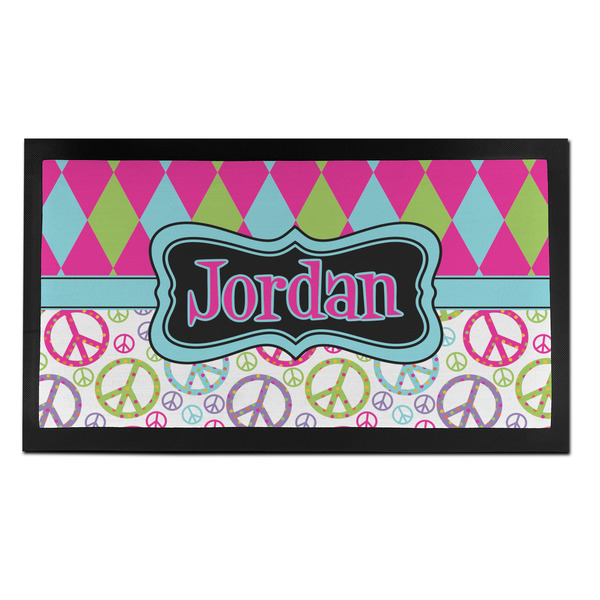 Harlequin & Peace Signs Bar Mat - Small - FRONT