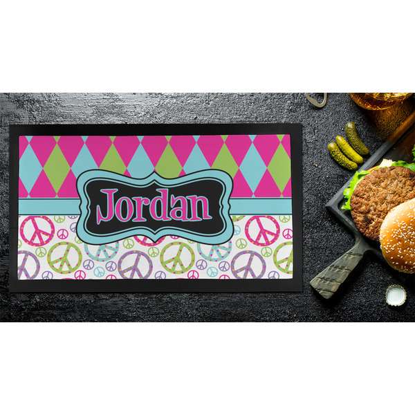 Harlequin & Peace Signs Bar Mat - Small - LIFESTYLE