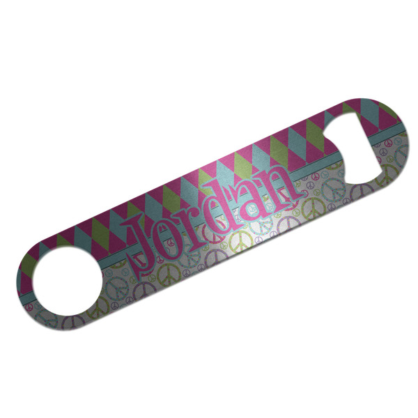 Harlequin & Peace Signs Bar Opener - Silver - Front