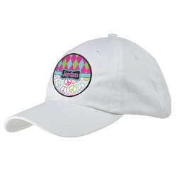 Harlequin & Peace Signs Baseball Cap - White (Personalized)