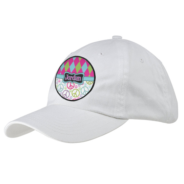 Custom Harlequin & Peace Signs Baseball Cap - White (Personalized)