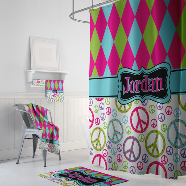 Harlequin & Peace Signs Bath Towel Sets - 3-piece - In Context