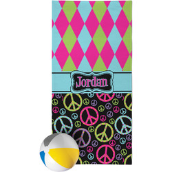 Harlequin & Peace Signs Beach Towel (Personalized)