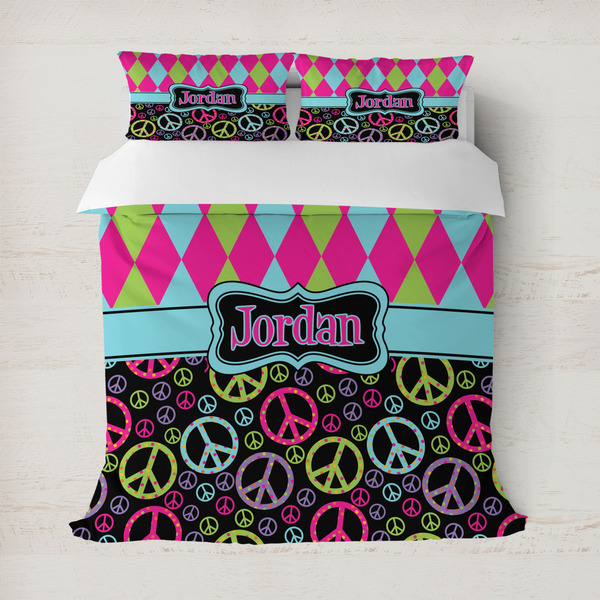 Custom Harlequin & Peace Signs Duvet Cover (Personalized)
