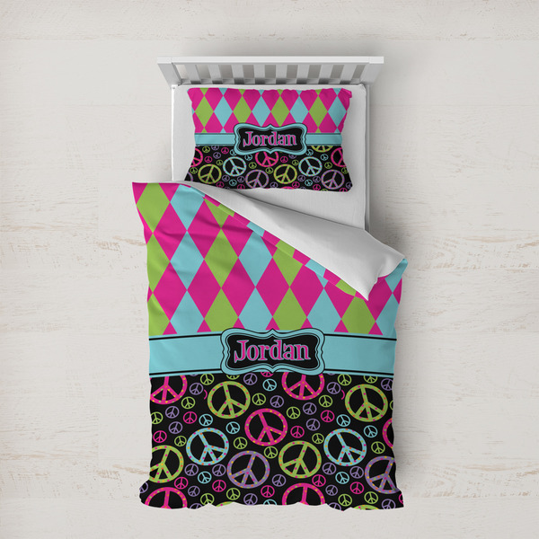 Custom Harlequin & Peace Signs Duvet Cover Set - Twin XL (Personalized)