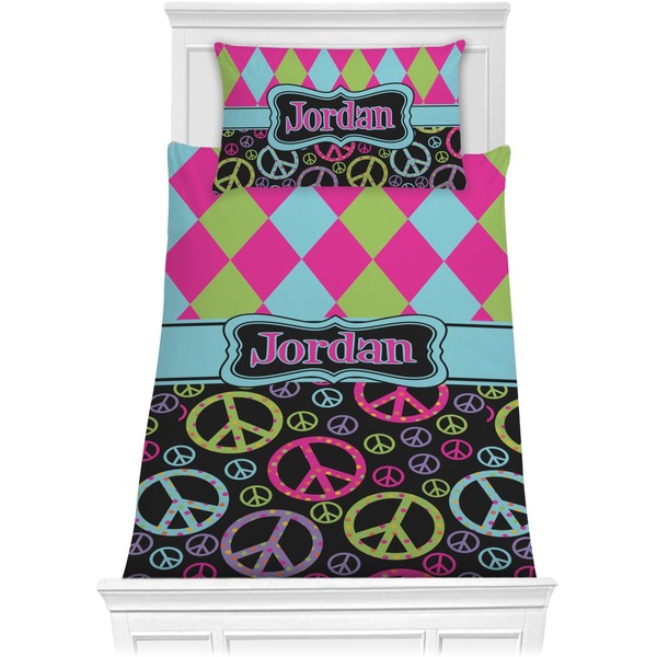 Custom Harlequin & Peace Signs Comforter Set - Twin XL (Personalized)