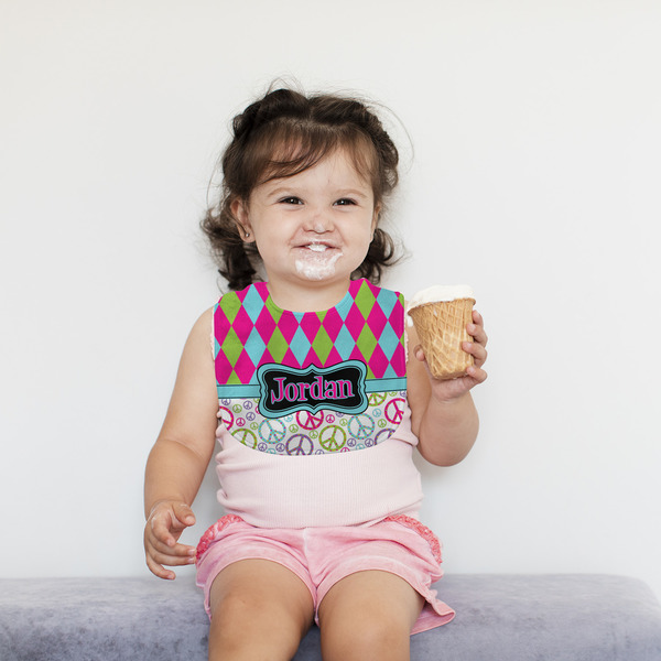 Harlequin & Peace Signs Bib Lifestyle Girl