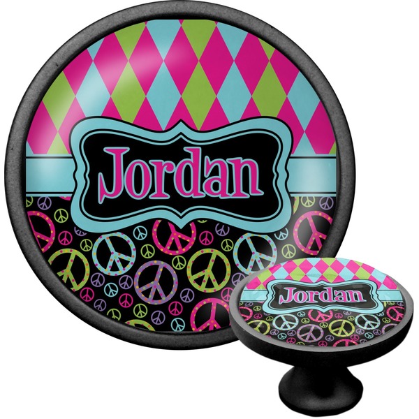 Custom Harlequin & Peace Signs Cabinet Knob (Black) (Personalized)