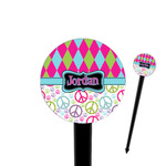 Harlequin & Peace Signs 4" Round Plastic Food Picks - Black - Single Sided (Personalized)