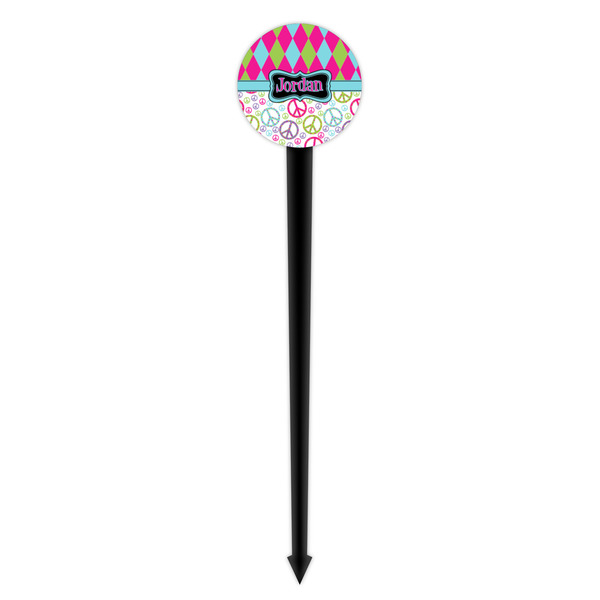 Harlequin & Peace Signs Black Plastic 4" Food Pick - Round - Single Pick