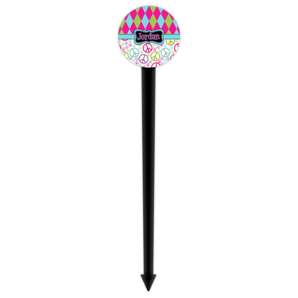 Harlequin & Peace Signs Black Plastic 6" Food Pick - Round - Single Pick