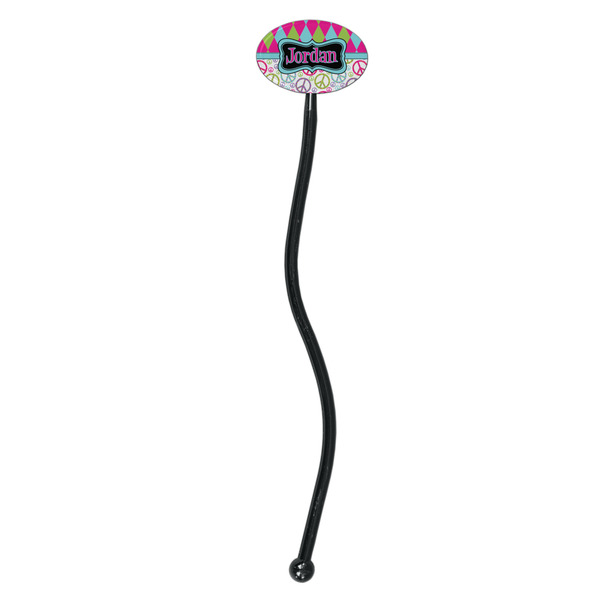 Harlequin & Peace Signs Black Plastic 7" Stir Stick - Oval - Single Stick