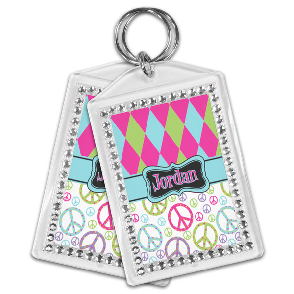 Harlequin & Peace Signs Bling Keychain - MAIN