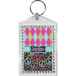 Harlequin & Peace Signs Bling Keychain (Personalized)