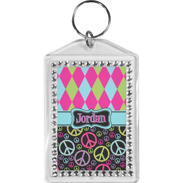 Custom Harlequin & Peace Signs Bling Keychain (Personalized)