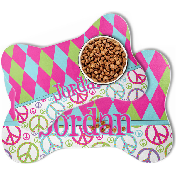 Harlequin & Peace Signs Bone Shaped Dog Mats - MAIN