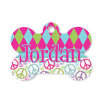 Harlequin & Peace Signs Bone Shaped Dog ID Tag - Small (Personalized)