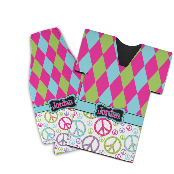 Custom Harlequin & Peace Signs Bottle Cooler (Personalized)