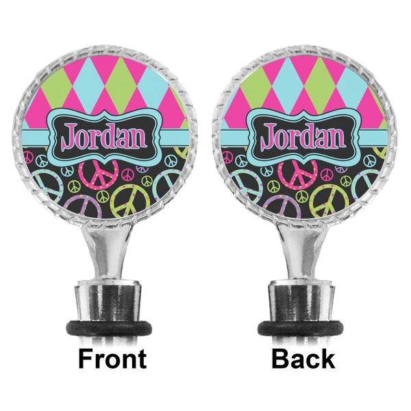 Harlequin & Peace Signs Bottle Stopper - Front and Back