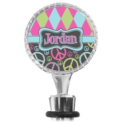 Harlequin & Peace Signs Wine Bottle Stopper (Personalized)