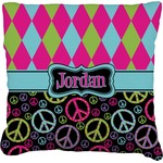 Harlequin & Peace Signs Faux-Linen Throw Pillow 18" (Personalized)
