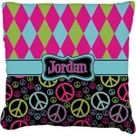 Harlequin & Peace Signs Faux-Linen Throw Pillow 26" (Personalized)