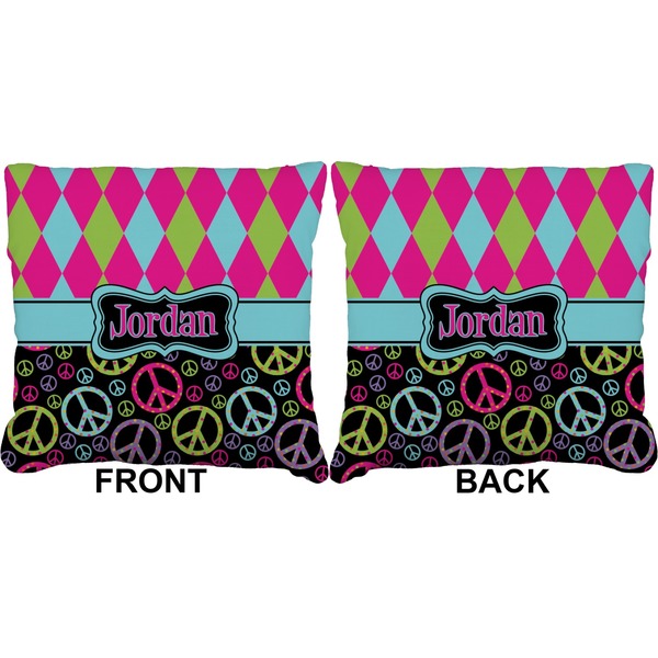 Harlequin & Peace Signs Burlap Pillow Approval