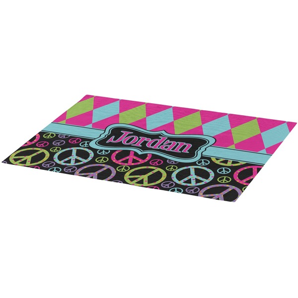 Harlequin & Peace Signs Burlap Placemat (Angle View)