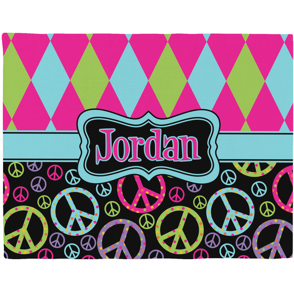 Custom Harlequin & Peace Signs Woven Fabric Placemat - Twill w/ Name or Text