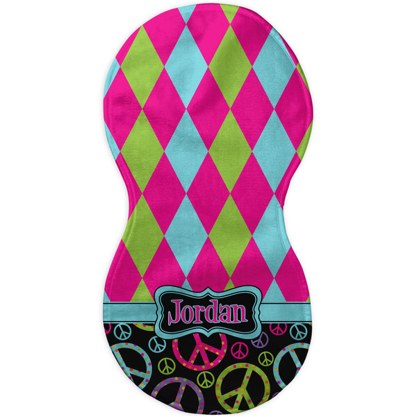 Harlequin & Peace Signs Burp Peanut Shaped Flat